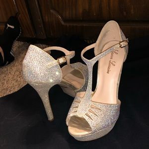 Gold sparkle heels